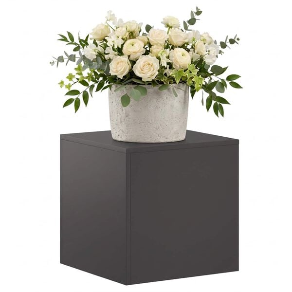 Black steel outdoor plant stand with decorative planter, not included